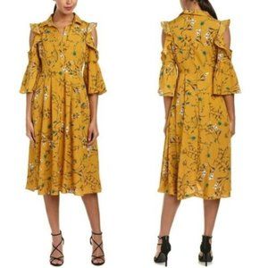 Toi et Moi Yellow Floral Midi Shirt Dress NWT